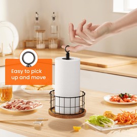 Homode Paper Towel Holder Stand, Countertop Paper Towel Holder with Weighted Base, Farmhouse Standing Paper Towel Roll Dispenser for Kitchen Counter, Fits Standard or Jumbo-Sized Rolls, Rustic Brown