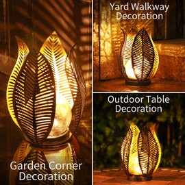 QZGE QZGE Solar Garden Lights Waterproof Decorations,Crackle Globe Glass,Metal Palm Leaf Solar Lights for Outdoor Decor On Garden,Patio,Yard,Front Porch,Tabletop Lamp-Perfect Gifts