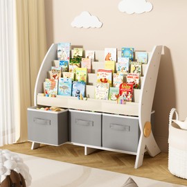 KIDINIX Kids Bookshelf and Toy Storage Organizer, 5-Tier Book Shelf for Kids Rooms, Nursery Bookcase, Montessori Bookshelf for Toddlers, White, Baby Organizers & Storage, Nursery Furniture