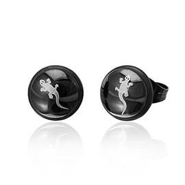Chic-Net Brass Gecko 10 mm Round Silver Black Rubber Skull Cross Ear Stud Nickel Free black