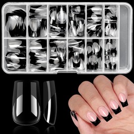 Bellelfin Black French Tip Press on nails Short Square Fake Nails, 120PCS Square Nail Tips Short French Tip Nails, Clear Acrylic Nails Press on Full Cover False Nails