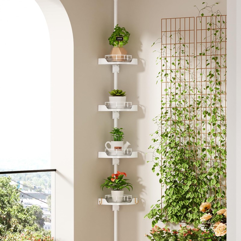 shuang qing 360° Rotating Corner Shower Caddy Tension Pole Organizer