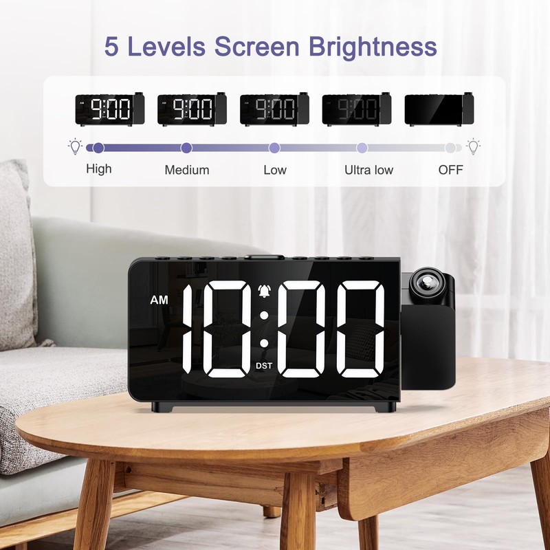 OQIMAX Projection Alarm Clock, Digital Projector Clock with 180° Projector,