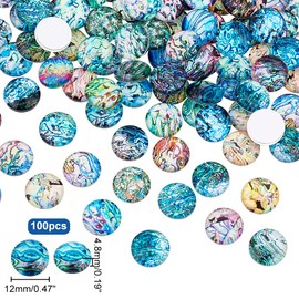 PH PandaHall 100pcs Shell Glass Cabochons, 50 Styles 12mm Ocean Mosaic Printed Tile Half Round Dome Cabochons for Hawaii Summer Christmas Necklace Jewelry Making