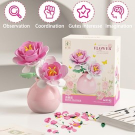 Romantic Roses Bouquet Building Blocks Set with Vase, Faux Flowers Building Set, Flower Botanical Collection Blocks Kit for Adults, Teen Boys, Girls, Home Décor, Office Decor, Mum Gifts
