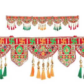 Handcrafted Swastik Door Toran Decorative Hanging Bandanwar for Parties Indian Wedding Puja Pooja Festival Ganesha Decoration Traditional Bandhanwar for Home Entrance Temple Gifts (Size 42")