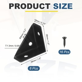 PATIKIL Corner Brace Brackets, 8Pcs 38mm x 38mm Carbon Steel Triangle Corner Braces Angle Joining Support with Screws for Wood Shelf Bed Desk Edge, Black