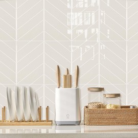 Alwayspon 10 Sheet 11.43''x 9inch Beige 3D Vinyl Wall Tile Sticker Transfers, Peel and Stick Self-Adhesive Waterproof Splashback Stick on Tile Decals for Kitchen Bathroom Wall