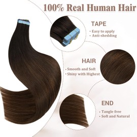 Lveyan Tape in Hair Extensions Human Hair, 14 Inch Natural Black to Choclolate Brown/Black Remy Human Hair Skin Weft 20pcs 40g/pack Invisible Tape in Hair Extensions (#T1B-P4/1B, 14 Inch)