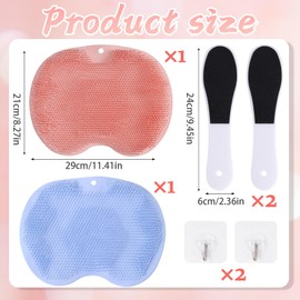 Foot Scrubber for Shower, 6 PCS Set With 2 Shower Foot Scrubber 2 Hooks 2 Foot File, Shower Foot Scrubber Mat with Non-Slip Suction Cups, for Cleaning Exfoliation Massages Relieving Tired Feet
