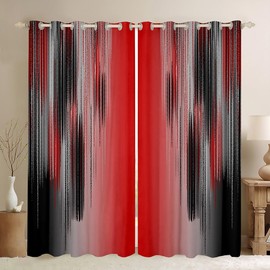 jejeloiu - Cortinas rojas y negras para recámara, sala de estar para niños, color rojo degradado, 30 %-50 % opacas (2 paneles, 38 x 54 pulgadas), cortinas geométricas desordenadas de oscurecimiento de