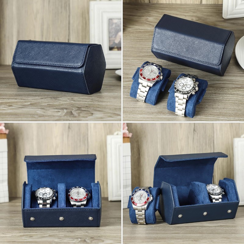 Hiram Hexagon Watch Travel Case Genuine Leather 2 Watch Roll