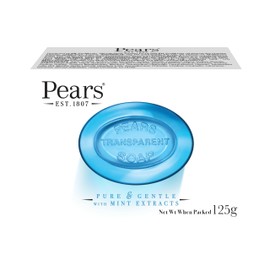 Pears Pure & Gentle Transparent Natural Soap Bar - Made with Mint Extracts, Nourishing and Refreshing Bathing Cleanser, Gentle & Soothing Skin Care, Pure Transparency, Pack of 6 x 125g