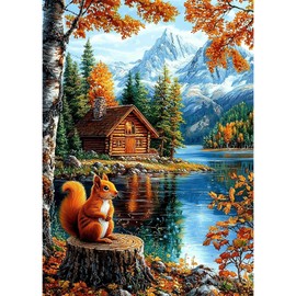 GHHKUD Autumn Landscape Diamond Painting Set for Adults, Squirrel 5D Diamond Painting Pictures for Adults Beginners, DIY Full Drill Diamond Painting Pictures for Decoration 30 x 40 cm