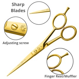 Wishbeauty Hairdressing Barber Hair Scissor for Professional Hairdressers Barbers Stainless Steel Hair Cutting Shears - for Salon Barbers, Men, Women, Children and Adults (Gold, 6 inches)