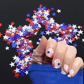 12 Grids Stars Nail Art Glitter Sequins 3D Holographic Nail Glitter Flakes Design Independence Day Acrylic Nail Sequins America 4th of July Star Nail Sequins for Women Girls Decorations