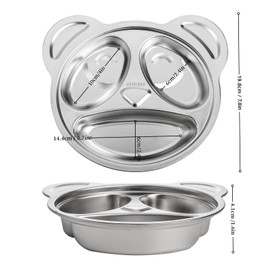 Set of 4 Stainless Steel Divided Plates, Food-Grade Unbreakable Dinner Plate, Plates 304 Stainless Divided Platter，Cute Panda Shape Divided Plates for Picky Eaters, Lunch, Camping
