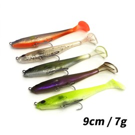 Hapihom 5PCS Soft Fishing Lures, Fishing Baits With T Shape Paddle Tail, Swimbait For Bass Fishing, Sinking Fishing Lures 9cm/ 7g For Saltwater Freshwater, Trout Crappie Pike