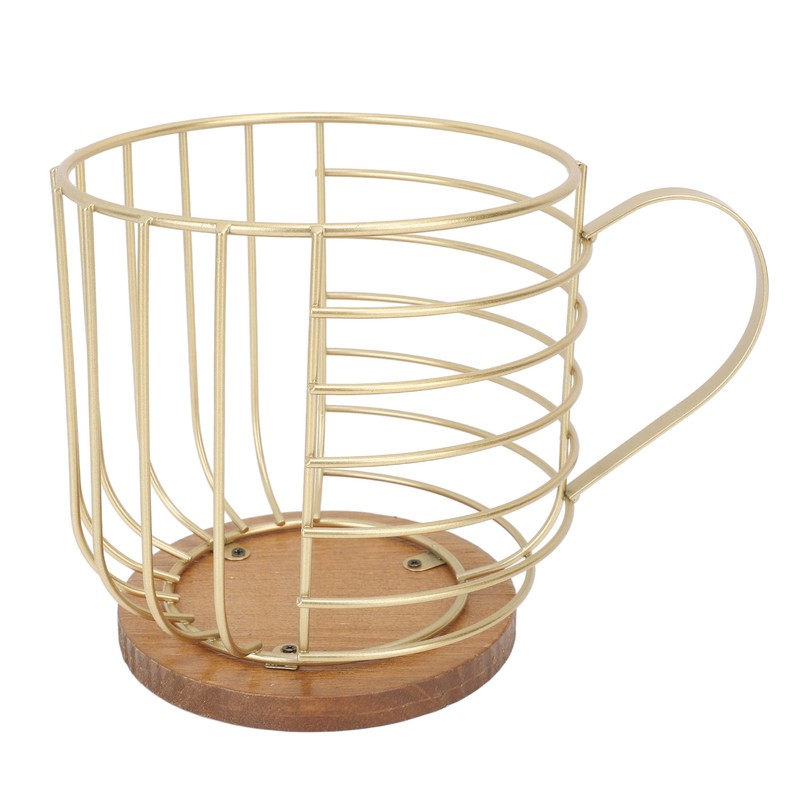 Coffee Pod Holder Iron Large Capacity Space Saving Wooden Base