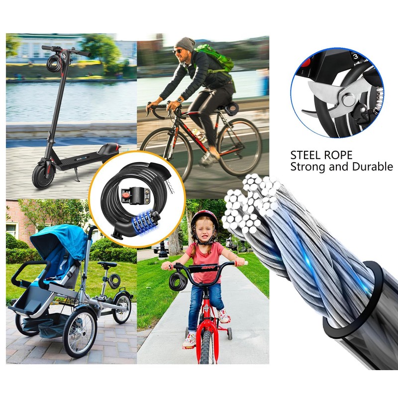 Voarge Bike Lock Combination 5-Digit, High Security Bicycle Chain, Codes