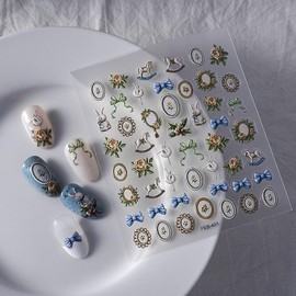 5D Embossed Bunny Nail Stickers Lovely Trojan White Decals Cute Stickers for Nails Designs Self Adhesive for Women Girls Manicure Decoration