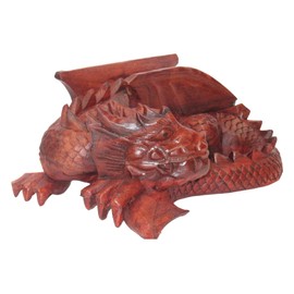 Brave Wings Hand Carved Wooden - Treasure Keeper Sleeping Dragon - Wood Ornament Sculpture Figurine Statue Unique Table Decoration Home Decor Gift for Christmas - 5015G