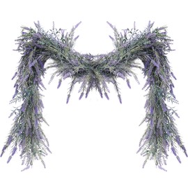 MAKHOT Spring Summer Lavender Flower Garland, 6Ft Lavender Artificial Purple Garland, Fake Silver LavenderLeaves Vines for Wedding Mantle Party Arch Porch Stair Table Door Home Decor (Light Purple)