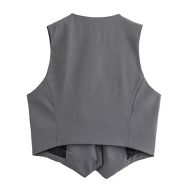 Happy Cherry Women's Plain Suit Vest Button Under V-Neck Vest Casual Crop Blazer Gilet, gray, L