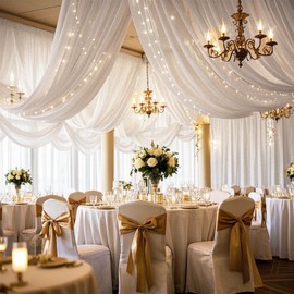 WENSINL White Ceiling Drapes for Weddings Arch Draping Fabric Chiffon Sheer Curtain Drapery for Party Birthday Bridal Shower Banquet Ceiling Decoration - 5ft x 20ft, 6 Panels