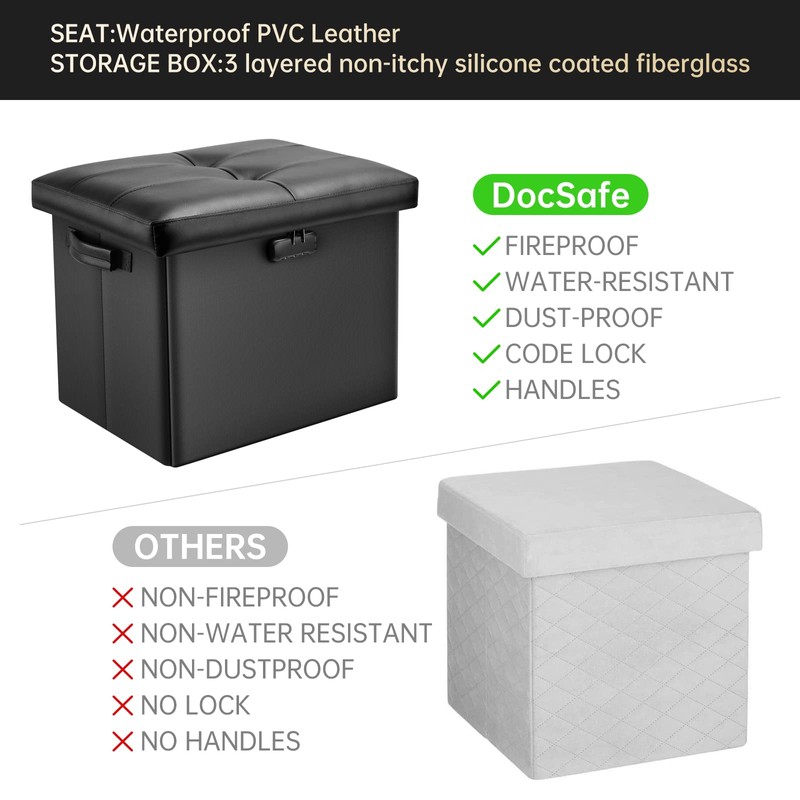 DocSafe Storage Ottoman with Lock,Fireproof Folding Ottoman Foot Rest Stool