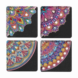 4 Pcs Diamond Art Bookmarks Kits Leather Corner DIY Diamond Art Bookmark for Book Lovers Reading Lovers Adults Women Triangle Making Diamond Bookmark Mandala Flower Crafts Supplies Birthday Gifts