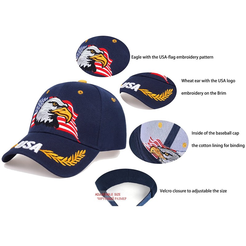 USA-Flag Eagles-Hat American Baseball-Cap Embroidered Navy
