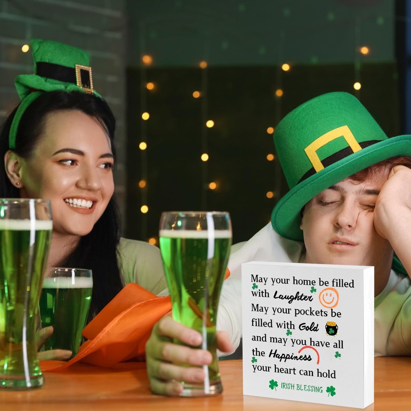 St. Patricks Day Decor Irish Blessing Sign Laughter Gold Happiness