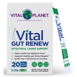 Vital Planet - Vital Gut Renew Powder Supplement for Leaky Gut Repair with L-Glutamine, Marshmallow and Ginger Root, DGL Licorice Root and Organic Aloe Vera, L Glutamine 6000mg, 20 Single Serve Packs