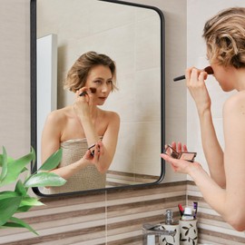 Sweetcrispy Black Bathroom Vanity Mirror for Wall, 22x30 Inch Metal Framed Wall Mirror Farmhouse Rectangle, Anti-Rust, Tempered Glass, Hangs Horizontally or Verticall