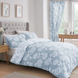 Dreams & Drapes - Blue Chrysanthemum Duvet Cover - Single Bedding Size Reversible (2 Colours) - Easy Care & Washable - Blue Bedding - Light Blue Floral Bedding - Blue Flower Duvet Cover Sets