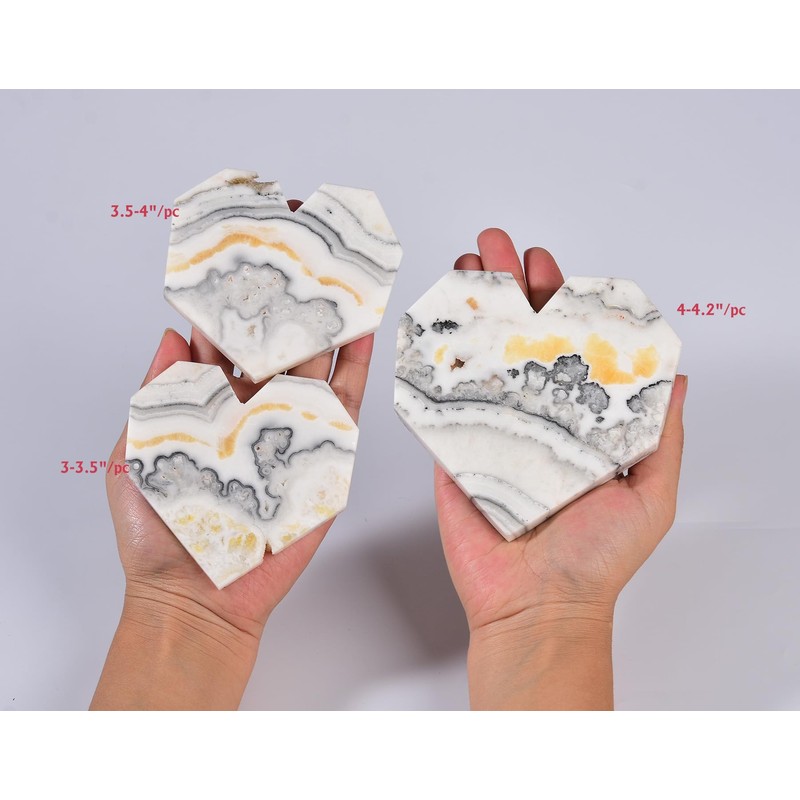 AMOYSTONE Heart Shaped Stones Large Natural Striped Agate Healing Heart