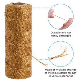 UBCGOTT Gold String Twine 328 Feet 1.5mm Gold String for Ornaments, Christmas, Gift Wrapping, Crafts, Wedding, DIY Decoration