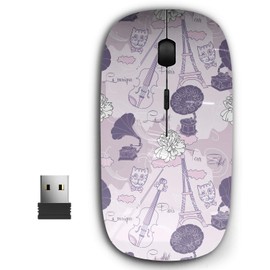 KAWAMOUSE 2.4G Ergonomic Portable USB Wireless Mouse for PC, Laptop, Computer, Notebook with Nano Receiver (Paris Flowers Gramophone)