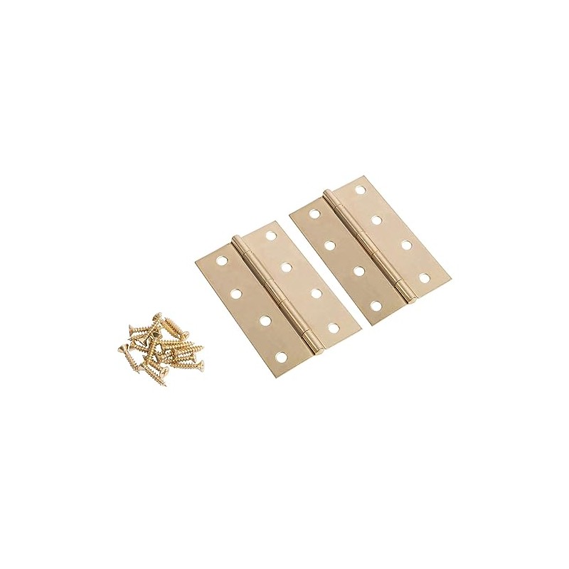 2X Brass 100mm Steel Butt Hinges - Polished Metal Left