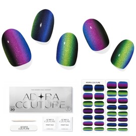 Adora Couture Semi Cured Gel Nail Strips with 30 Pieces - Salon Quality Manicure Kit for Women Easy Application Wraps Includes Prep Pads Nail File Wooden Stick, UV Light Required (M Aurora)
