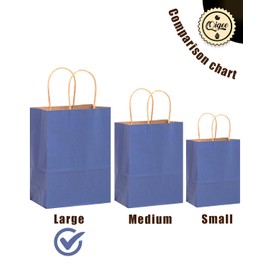 qiqee Large Kraft Paper Bags with Handles 13"x10"x5" 32 pcs Gift Paper Bags Deep Blue Solid Color Bags（Large Size）