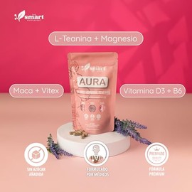 Suplementos Alimenticios Magnesio AURA Vitamina D3 Vitaminas Complejo B Para Mujer Con Maca Vitex L-Teanina | Fórmula Botánica 90 Cápsulas Sin Azúcar