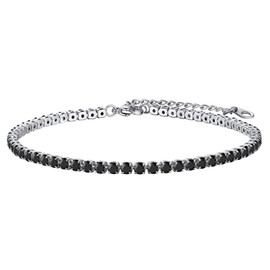 FOCALOOK Anklet Bracelets for Women Silver Anklet Summer Beach Shiny Black Cubic Zirconia Tennis Anklet for Women 8.5-10.5 Inches Adjustable