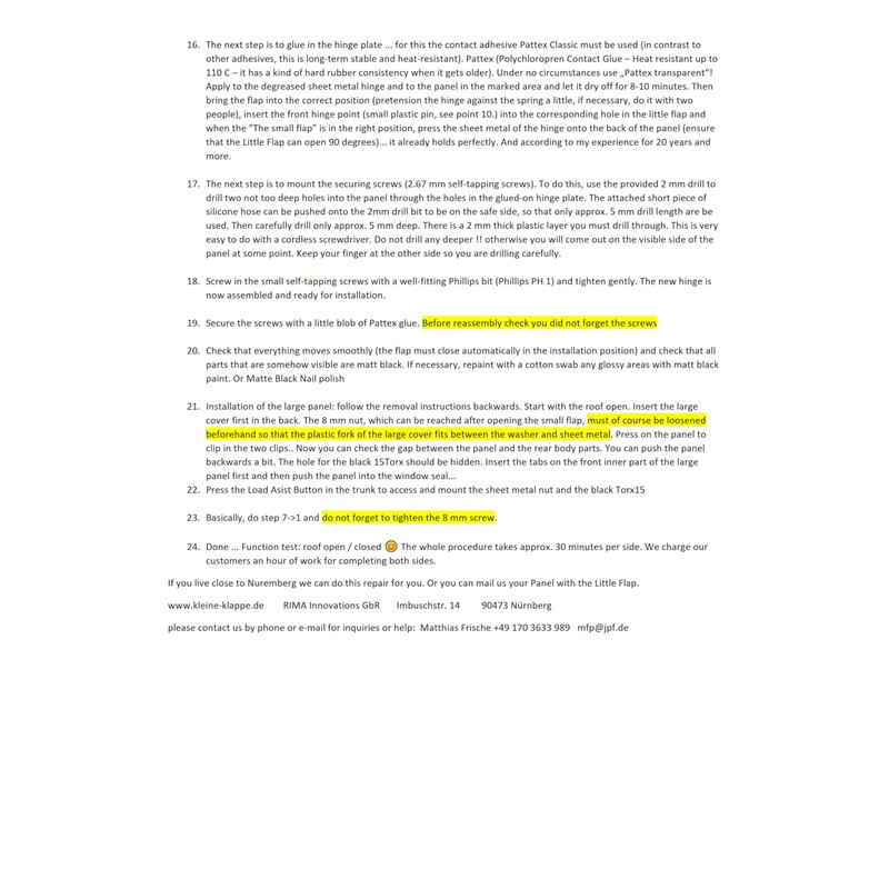 RIMA Innovations GbR Mercedes R230 Small Flap Repair Kit