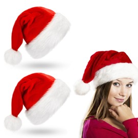 Ceoyiler Santa Hat, Christmas Hat Adult Unisex Velvet Comfortable Santa Hat for Christmas Party Decoration Supplies 2 Pcs