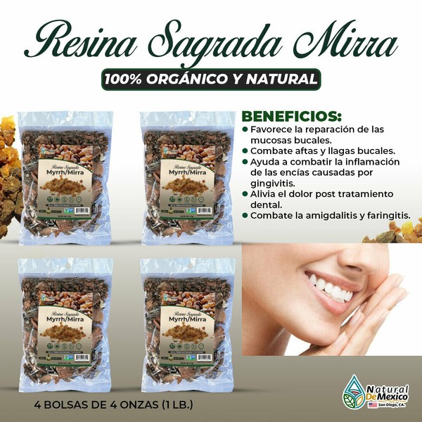Natural de Mexico USA Resina Sagrada Mirra 1 Lb-453gr.(4 de 4 Oz) Organic Myrrh Resin Para Salud Bucal