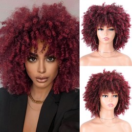 Vitorish Ombre Burgundy 10 Inches Kinky Curly Hair Wig for Black Women 230g/Piece Natural Glueless Heat Resistant Synthetic African Wig for Costume Ball (Ombre Burgundy)