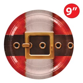 Beistle 16 Count Santa's Belt Buckle Paper Plates, 9”- Disposable Plates for Christmas Dinner Party Table Decorations, Festive Holiday Tableware for Family Gatherings and Office Parties