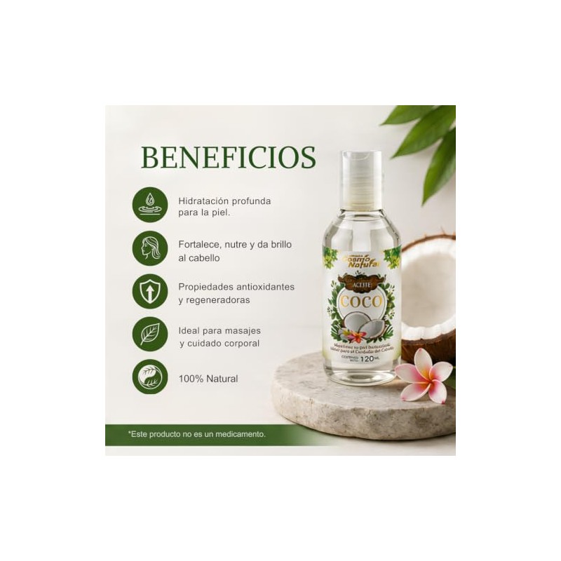 Aceite Corporal de Coco Cosmo Natural, Hidratación Profunda y Suavidad